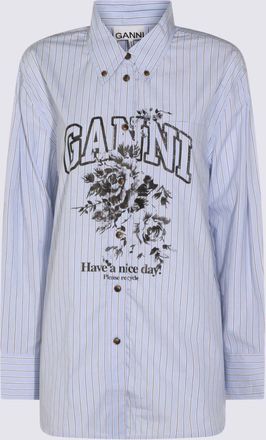 Ganni Light Blue And Black Cotton Shirt