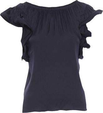 Lanvin Alber Elbaz stretch silk elasticated neck ruffle sleeve top