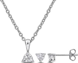 Delmar Trillion Cut Cubic Zirconia Stud Earrings & Pendant Necklace Set in White at Nordstrom Rack