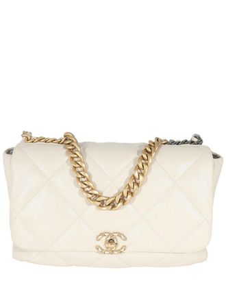 Chanel Beige Quilted Shiny Lambskin Maxi 19 Flap Bag (Authentic Pre-Loved)