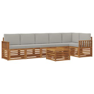 vidaXL Conjunto De Sof&aacute; Seccional Con Coj&iacute;n 7 Pcs Gris Natural Y Claro Vidaxl