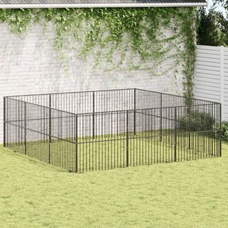 vidaXL Vidaxl - Corralito Para Perros Con 12 Paneles Acero Galvanizado Negro