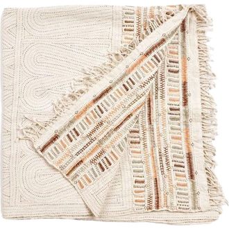 Studio Variously Unah Coral Fully Hand Embroidered Handwoven Organic Cotton Throw in Brown at Nordstrom