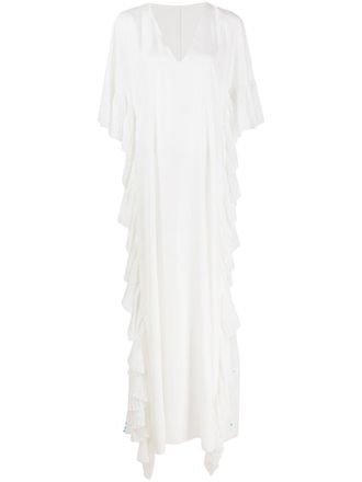 Alberta Ferretti pleated ruffle maxi gown - women - Silk/Polyamide/Spandex/Elastane/Acetate - 44 - White