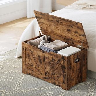 Vasagle Medium Farmhouse Storage Organising Chest Blanket Box Bench in Brown