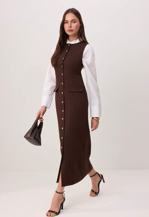 Trendyol Modest Dames Bruin Effen Maxi Mouwloos Casual Recht Modest Jurken