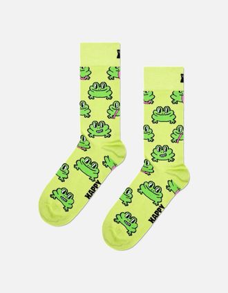 Happy Socks Womens Frog Socks, Green - Yellow - Size: 9.5/12.5/12/11.5/11/10.5/10/13/9/8/8.5