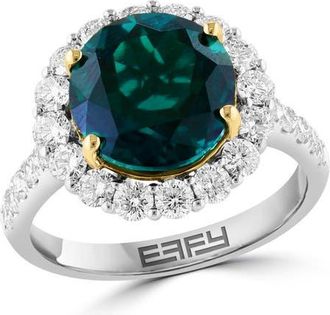 Effy 14K White & Yellow Gold Lab-Grown Emerald & Diamond Halo Ring in 14K Gold at Nordstrom, Size 7