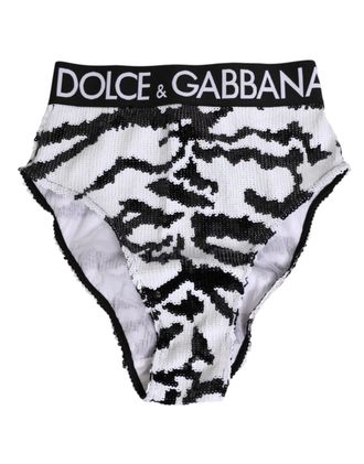 Dolce & Gabbana Womens Black White Sequin High Waist Panty Underwear And Clothing