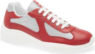 Prada Americas Cup Soft Bike Low Top Sneaker in Scarlatto/Argento at Nordstrom, Size 11.5Us