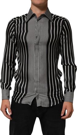 Dolce & Gabbana Black White Stripes Men MARTINI Dress Mens Shirt