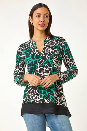 Roman Floral Print Chiffon Hem Top