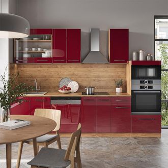 Vicco Mueble De Cocina Fame-line, Burdeos Brillo Intenso/roble Dorado, 300 Cm Con Armario Alto, Et Antracita
