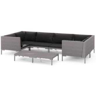 vidaXL 7 Pcs Conj. Garden Lounge Con Cojines De Mimbre Gris Oscuro - 345464