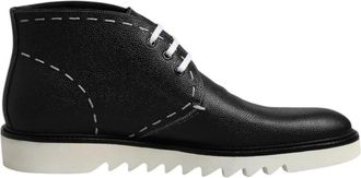 Dolce & Gabbana Zwart & Wit Leren Veterschoenen - Heren - Veterlaarzen - Zwart - 44 EU - Schoenen