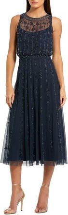 Mac Duggal High Neck Sleeveless Embelished A Line Dress in Midnight at Nordstrom, Size 16