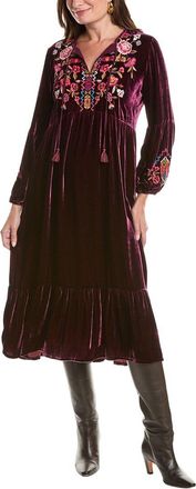 Johnny Was Velvet Bishop Sleeve Silk-Blend Maxi Dress