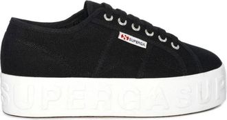 Superga Verhoogde Sneakers met reli&euml;fletters - Dames - Sneakers - Zwart - 40 EU - Schoenen