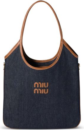 Miu Miu Ivy leather-trimmed denim shoulder bag - women - Cotton/Calf Leather - OS - Blue