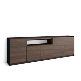 Skraut Home Skraut Home - Aparadores Para Sal&oacute;n, 260x37x80cm, 5 Puertas, Armario, Zapatero, Roble Oscuro Y Negro