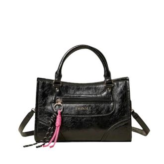 Twinset Tassen, Dames, Zwart, ONE Size, Polyester, Bowlingtas met Bedeltjes