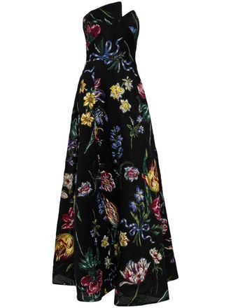 Marchesa Abito Alexander a fiori - Nero