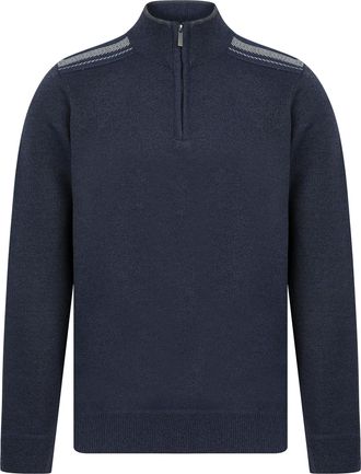 Kensington Eastside Mens Denzel Knit Lined Quarter Zip Funnel Neck Knitted Jumper Blue