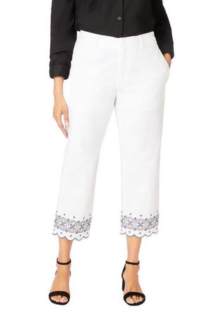 Jessica London Stretch Poplin Classic Cropped Straight Leg Pant in White Medallion Embroidery at Nordstrom, Size 24