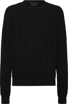 Philipp Plein Pullover Ronde Hals - Heren - Ronde hals truien - Zwart - 5XL - Wol - Truien & Vesten