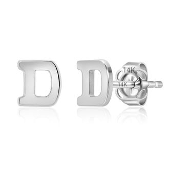 MAX + STONE 14k Yellow or White Gold Small Script Initial Letter Stud Earrings