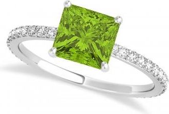 Allurez Princess Peridot & Diamond Hidden Halo Engagement Ring 14k White Gold (0.89ct)