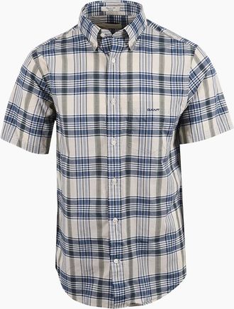 GANT Mens GANT MADRAS CHECK SHORT SLEEVED SHIRT FADED DENIM - Blue - Size: 42