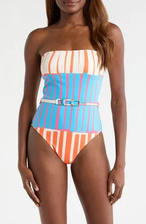 Hutch Chain Belt One-Piece Swimsuit in Fuchsia Stripes at Nordstrom, Size Medium