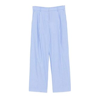 Karl Lagerfeld Autograph Gestreepte Poplin Broek - Dames - Wijde Broeken - Blauw - S - Katoen - Broeken