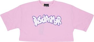 Disclaimer Roze Logo Strass Crop Tee - Dames - T-shirts - Roze - L - Katoen - Tops