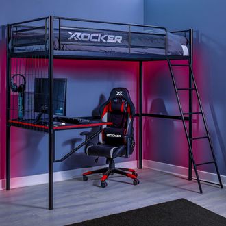 X Rocker Icarus XL High Sleeper Bunk Bed with Gaming Desk with Mattress in Black | Size: Single