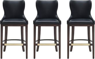 Manhattan Comfort Set Of 3 Blair Leatherette Barstools With Beech Wood Legs