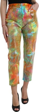 Dolce & Gabbana Multicolor Tie Dye Sequined High Waist Cropped Womens Pants