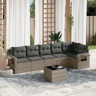vidaXL Set De Sof&aacute;s De Jard&iacute;n 7 Piezas Con Cojines Rat&aacute;n Pe Gris Vidaxl