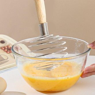OEM Frusta Da Cucina - Frullatore A Mano - Mescola Delicatamente - Comodo Manico In Legno - 18 X 7,7 Cm - Argento