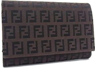 Fendi Zucchino Black Brown Canvas Leather Wallet (Bi-Fold) (Pre-Owned)