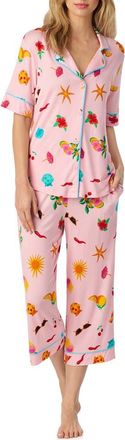 Room Service PJs Print Crop Pajamas in Pink/Novel at Nordstrom, Size X-Small