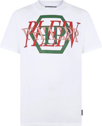 Philipp Plein Rondhals T-Shirt Logo Hexagon - Heren - T-shirts - Wit - 2XL - Katoen - Tops
