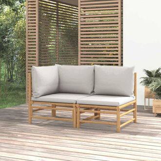 vidaXL Set De Muebles De Jard&iacute;n 2 Piezas Bamb&uacute; Y Cojines Gris Claro Vidaxl