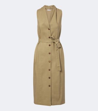 Max Mara Belted linen and silk midi dress