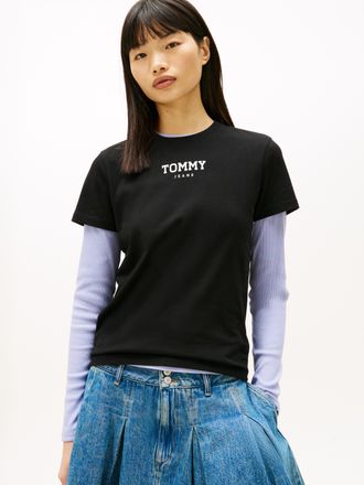 Tommy Jeans Kurzarmshirt TOMMY JEANS TJW REG ESSENTIAL LOGO 2 TEE EXT, Damen, Gr. 4XL (48), schwarz, Single Jersey, Obermaterial: 100% Baumwolle, bedruckt, regula
