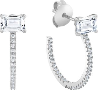 Crislu Baguette-Cut Cubic Zirconia Pav&eacute; Huggie Hoop Earrings in Pure Platinum /Clear Stone at Nordstrom