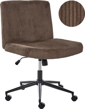 Beliani Silla De Escritorio Giratoria Con Tapizado De Pana Asiento Ancho Neum&aacute;tico Inclinable Para Oficina En Casa Marr&oacute;n Oscuro Geddes