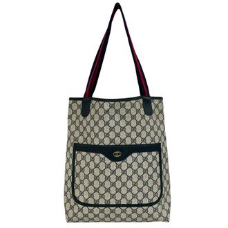 Gucci Navy Red Color Leather Pvc Shoulder Bag Tote Bag (Pre-Owned)