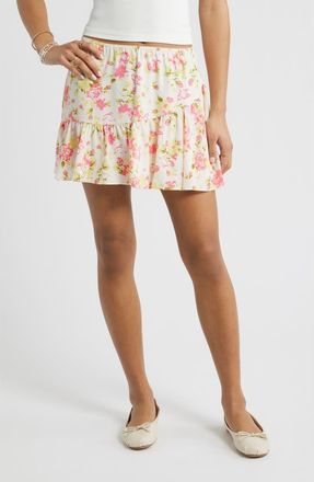 BP. Chiffon Miniskirt in Ivory-Pink S Savannah Garden at Nordstrom, Size Xx-Small